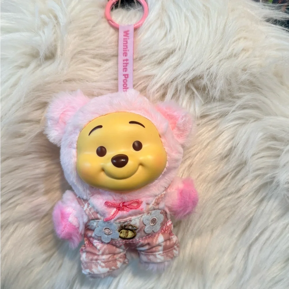Pink MINISO Disney Winnie The Pooh Candy Series 1 Plush Keychain Toy